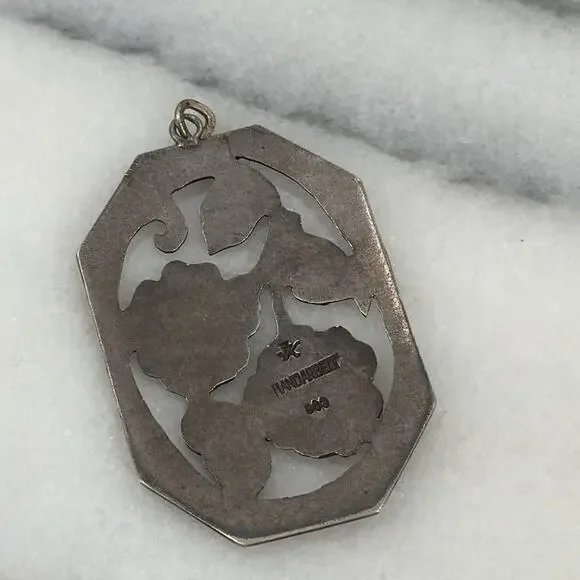 Vintage Handarbeit 900 silver hand carved flower pendant - Picture 2 of 6